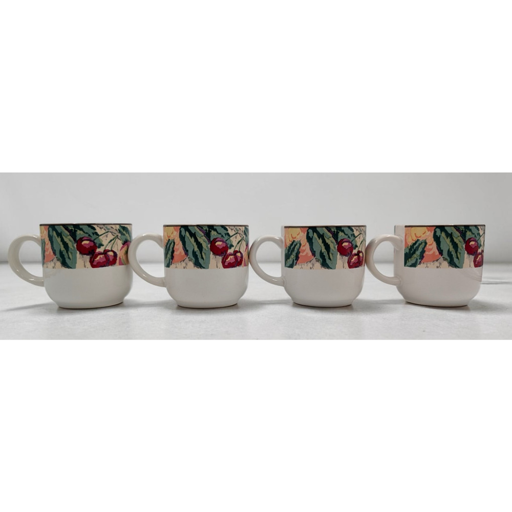 Vitromaster Fruit Tapestry Coffee Cups Set of 4 Stoneware 1991 Indonesia 3 1/8"